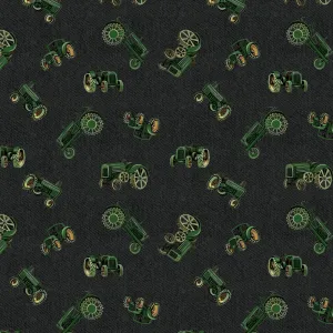 Green Tractors on Black, Marigold Homestead Camelot fabrics