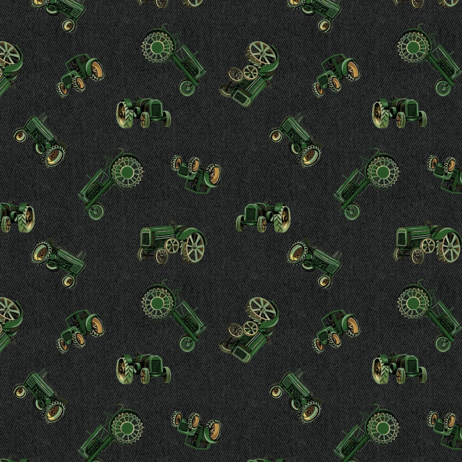 Green Tractors on Black, Marigold Homestead Camelot fabrics