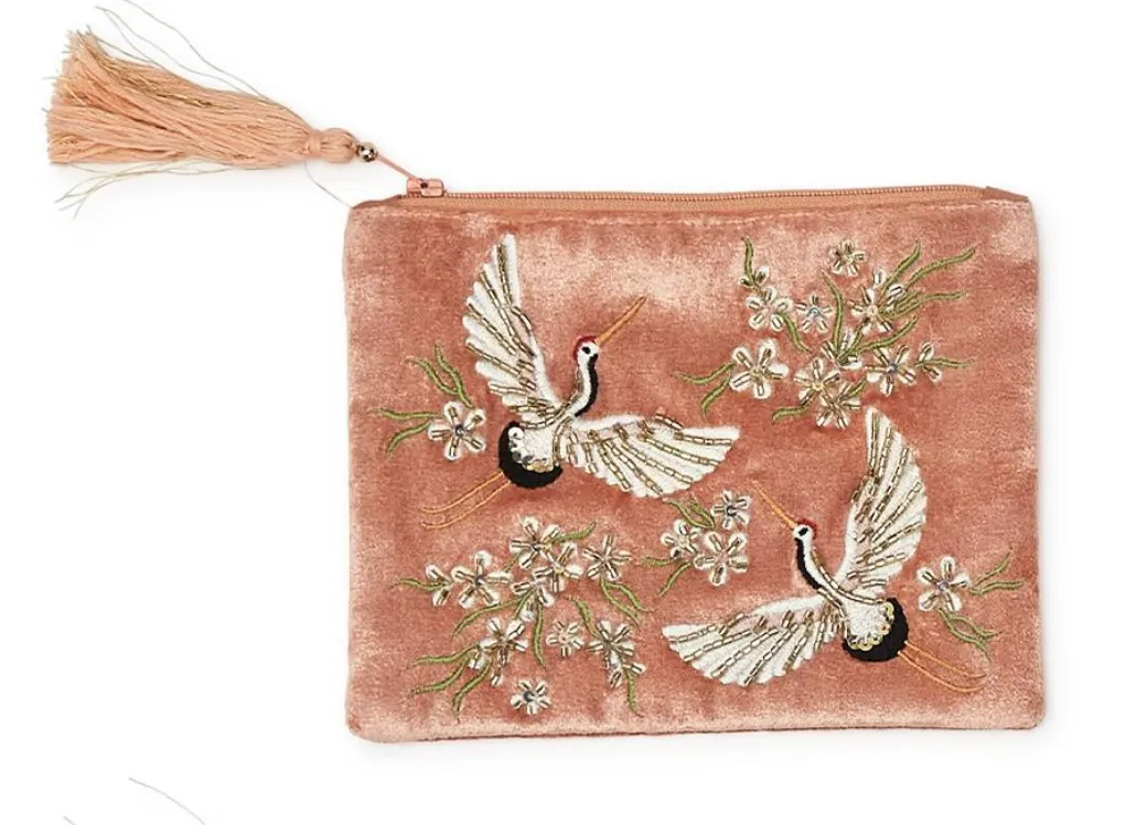 Heron Embroidered and Embellished Multipurpose Pouch