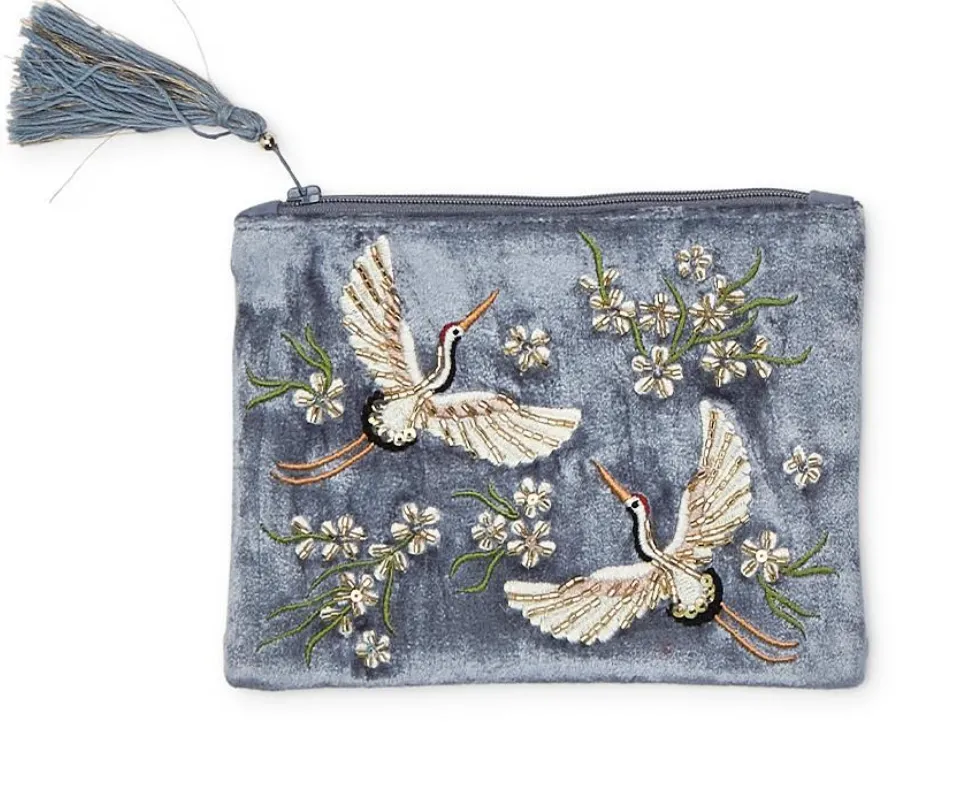 Heron Embroidered and Embellished Multipurpose Pouch