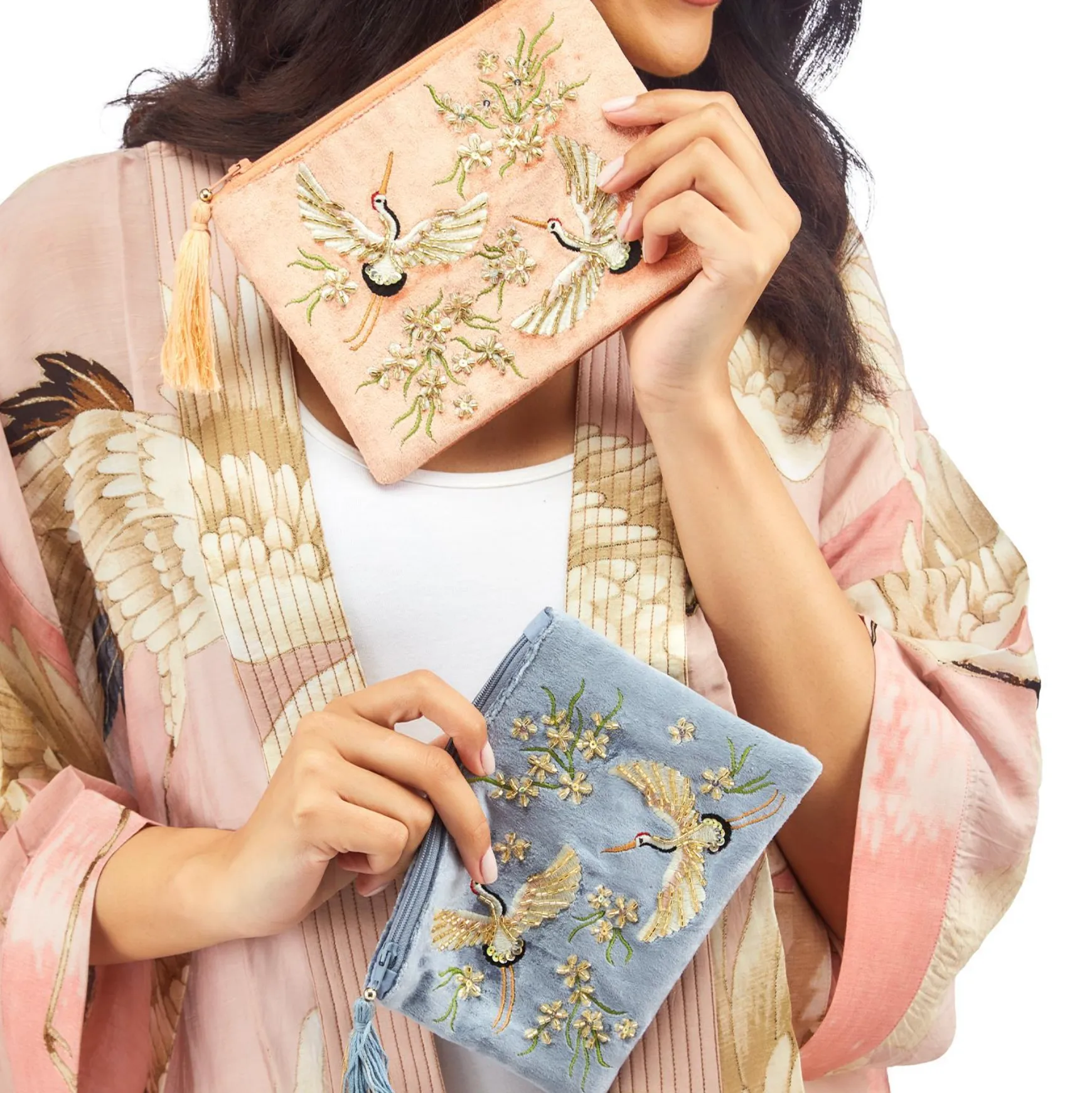 Heron Embroidered and Embellished Multipurpose Pouch