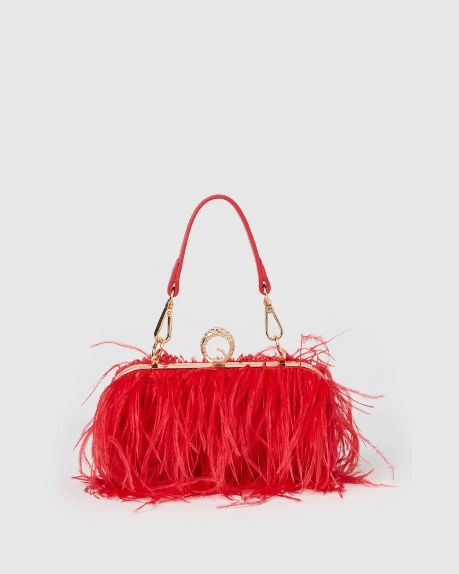 Izoa Beatrice Clutch Faux Feather Red