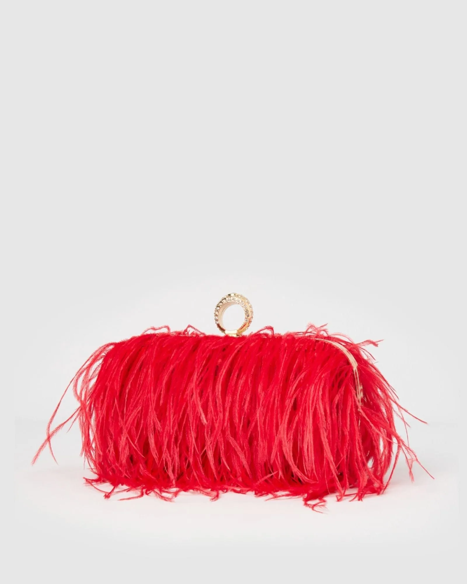 Izoa Beatrice Clutch Faux Feather Red