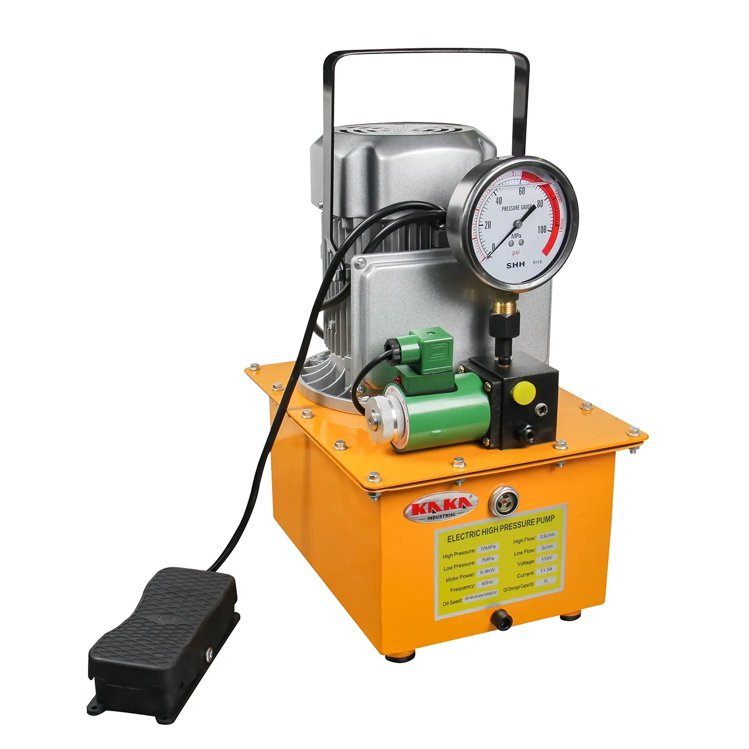 KANG INDUSTRIAL ZCB-700D 10000 PSI 750W 7L Capacity, Single Acting Solenoid Valve, Electric Driven Hydraulic Pump Power Pack Unit with Pedal Switch for Punching/Bending/Jack Machine