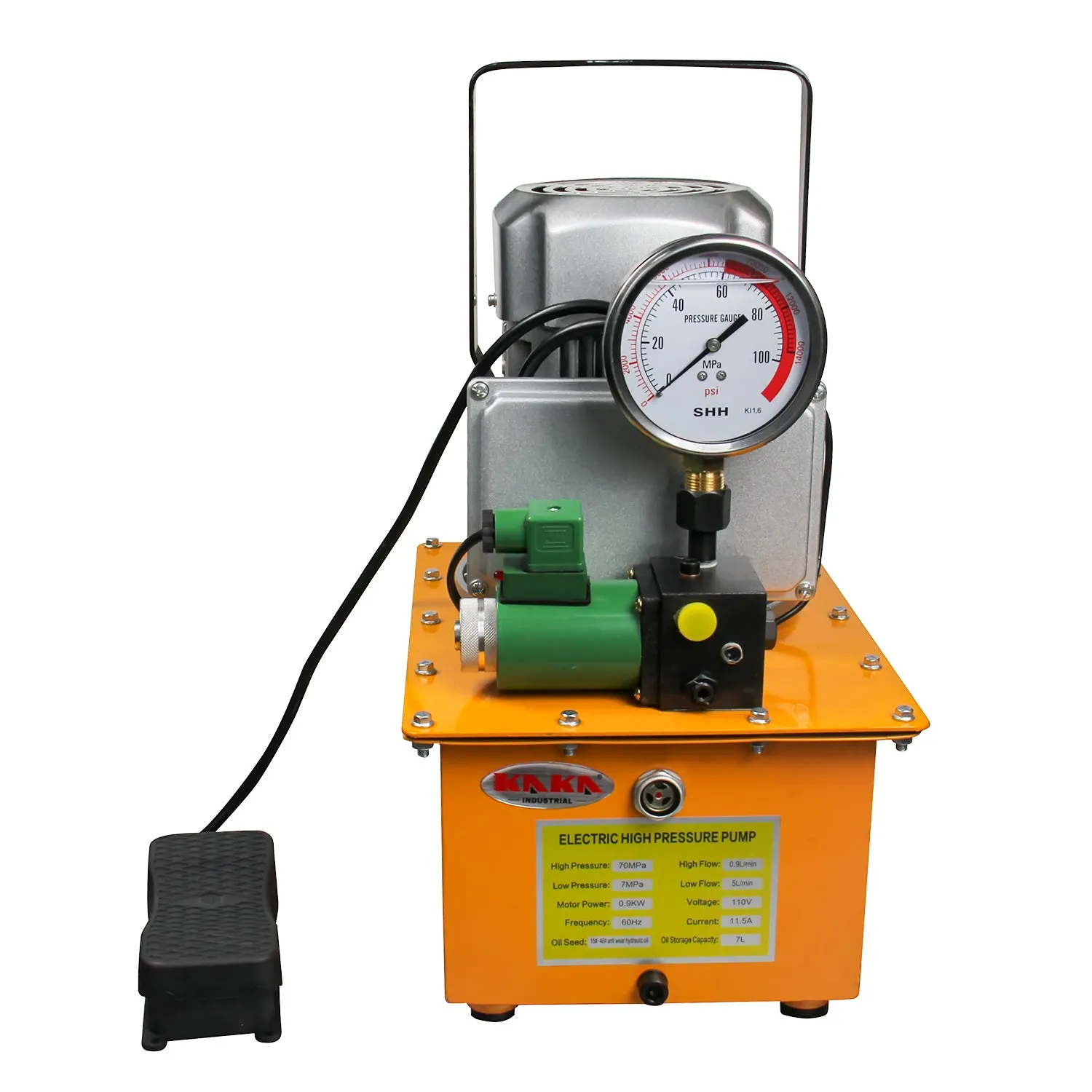 KANG INDUSTRIAL ZCB-700D 10000 PSI 750W 7L Capacity, Single Acting Solenoid Valve, Electric Driven Hydraulic Pump Power Pack Unit with Pedal Switch for Punching/Bending/Jack Machine