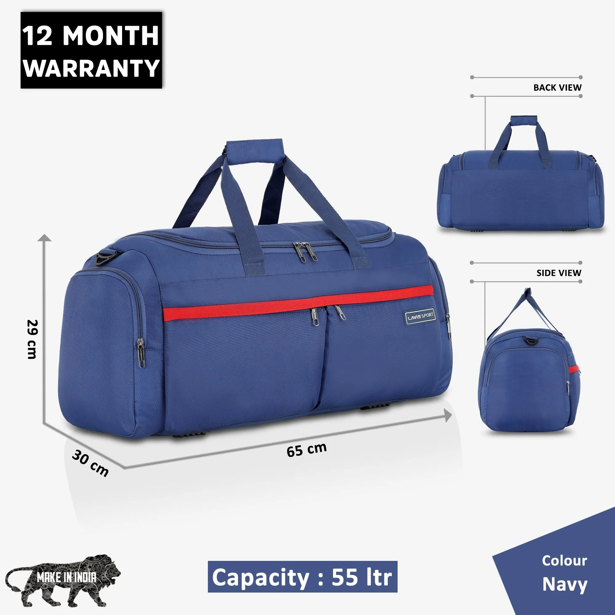 Lavie Sport Epitome 55 cms Duffle Bag For | Airbag| Duffle Navy