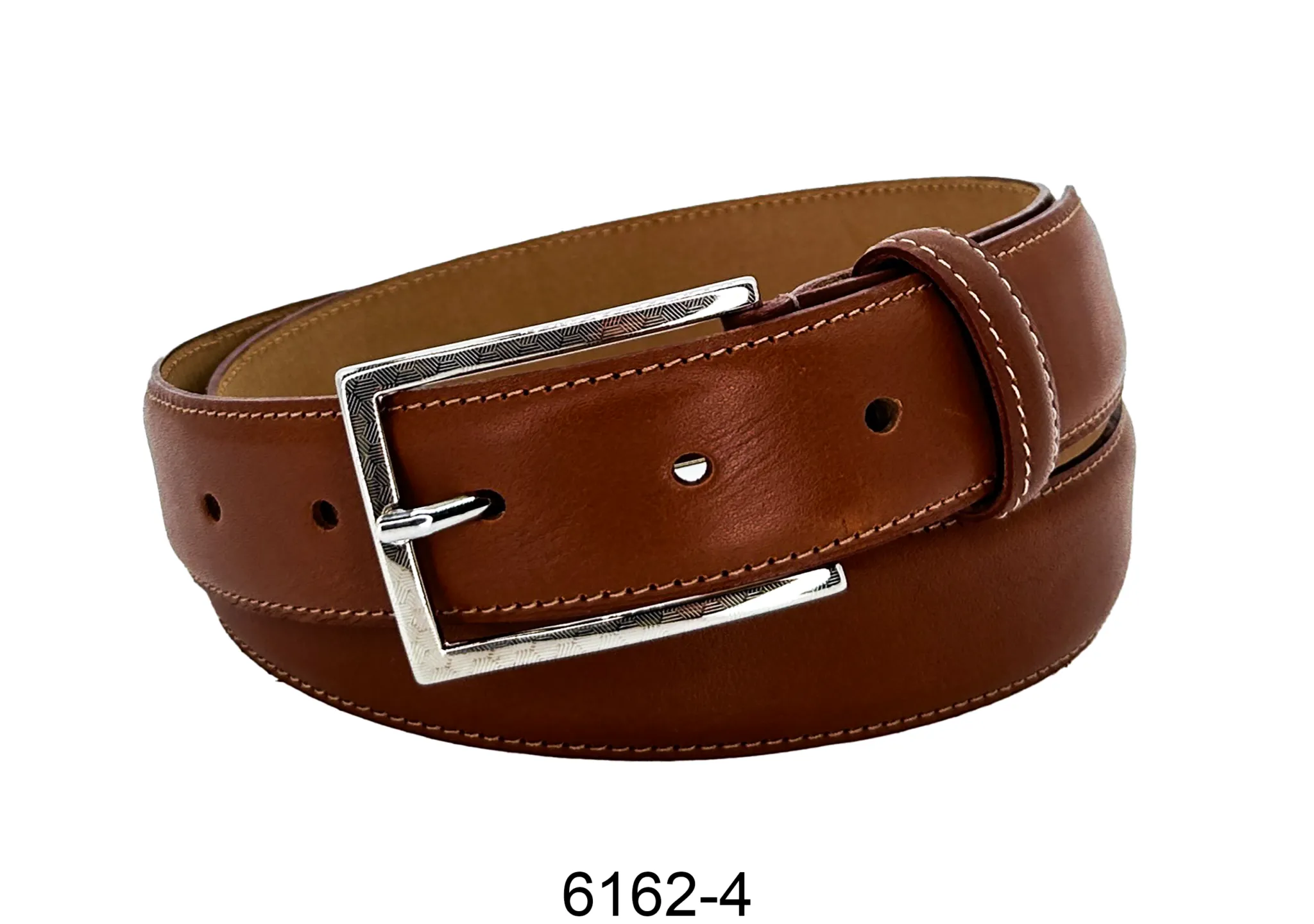 Leather Belt with top stitch 6162-4 Tan