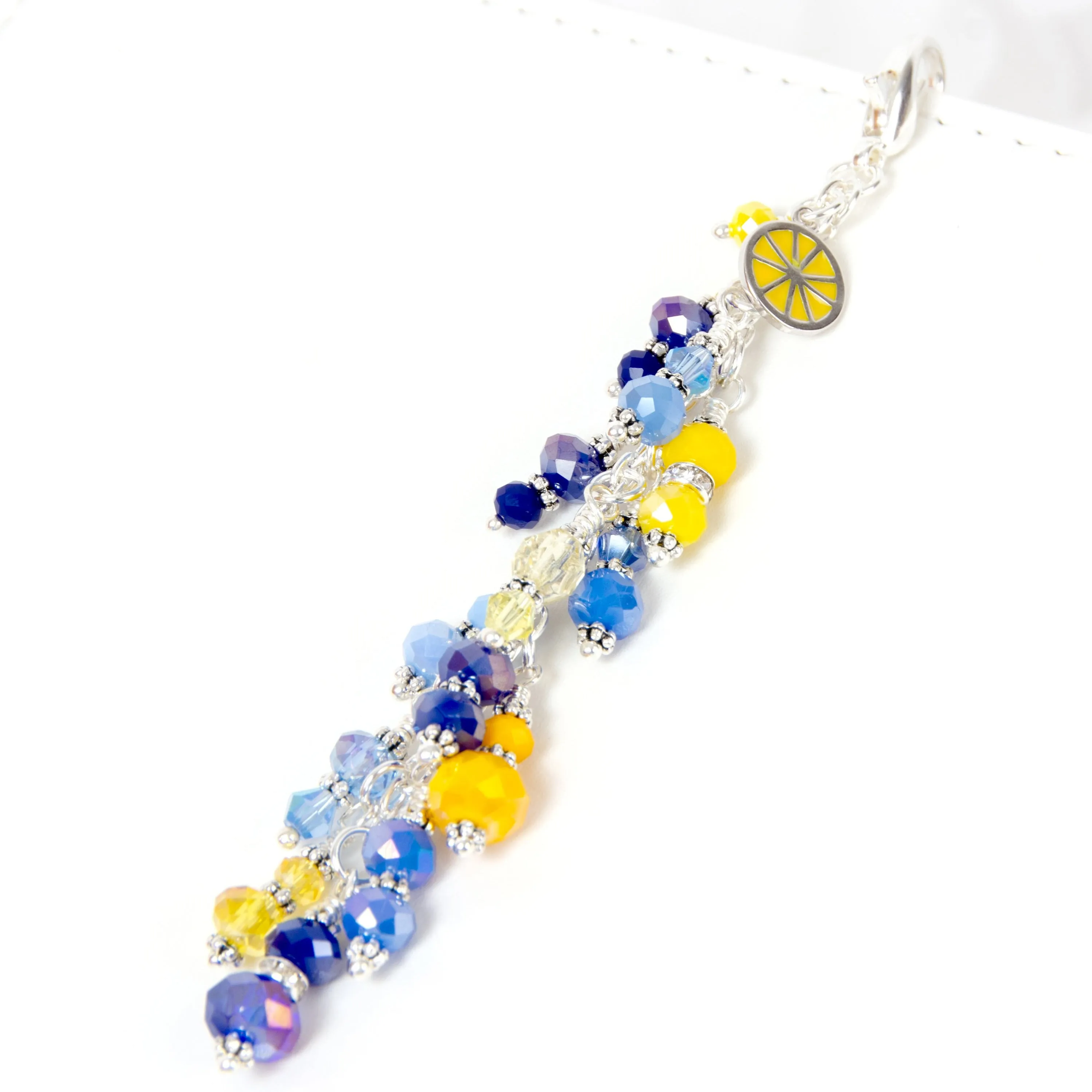 Lemon Planner Charm with Blue & Yellow Crystal Dangle