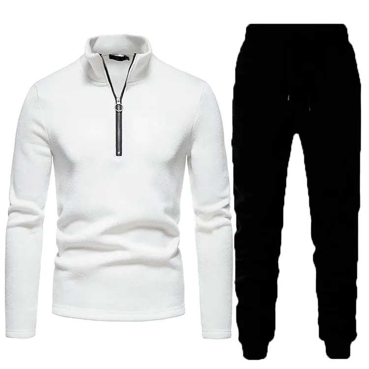 Men's Fall Winter Zipper Turtleneck Hoodie Jogger Two Piece Set