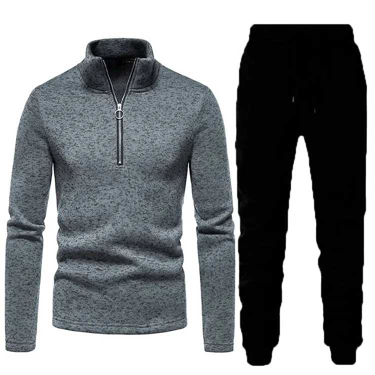 Men's Fall Winter Zipper Turtleneck Hoodie Jogger Two Piece Set