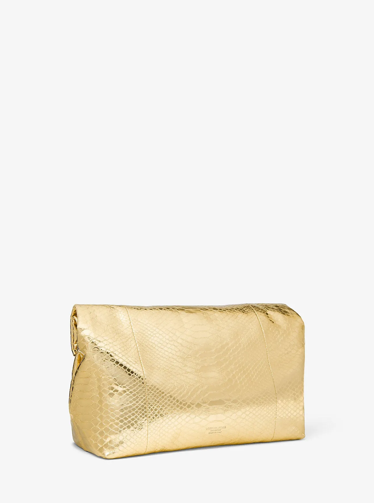 Michael Kors Metallic Monogram and Python Embossed Leather Medium Lunchbox Clutch ,  yellow