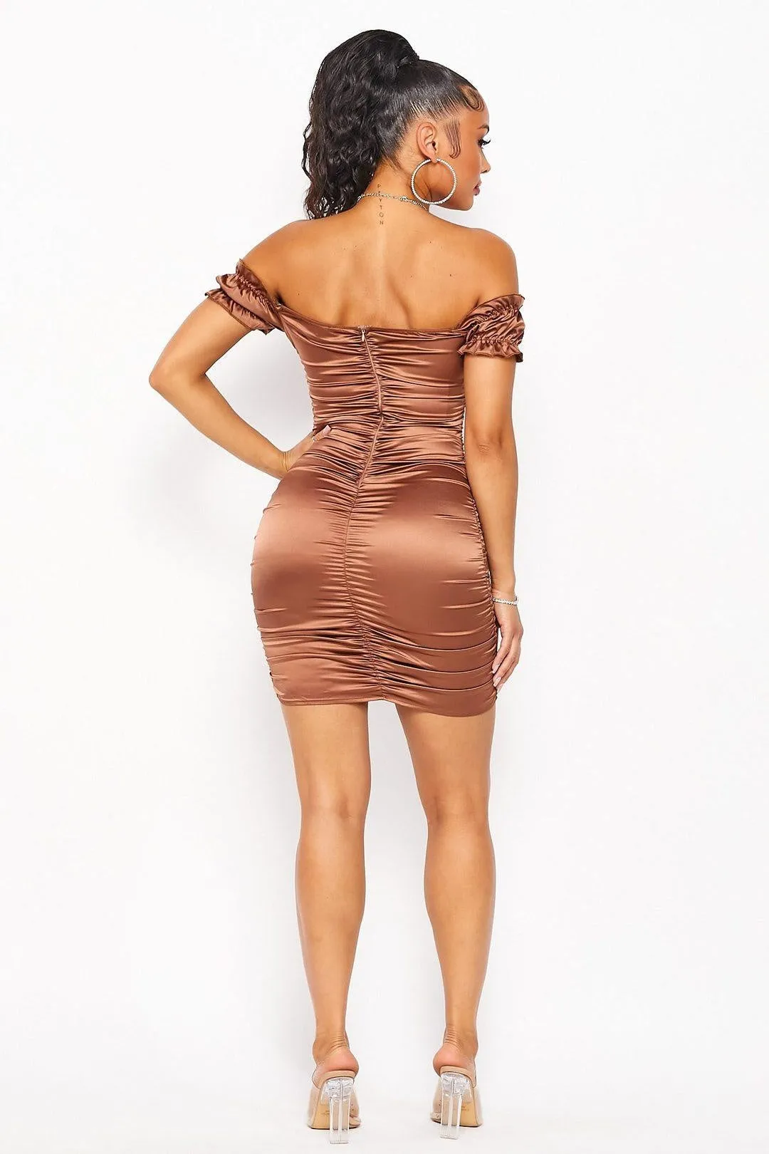 Mocha Ruched Mini Dress