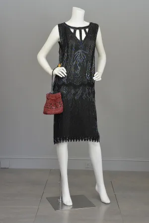 Modern does 20s Black Beaded Keyhole Neckline Deco Dress Flapper Style Dress