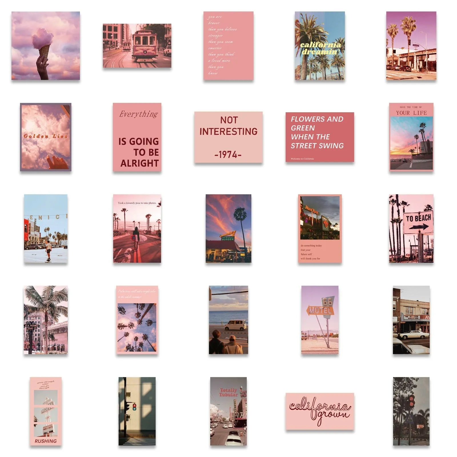 Pink California Street Scenery Stickers Pack - Set of 50