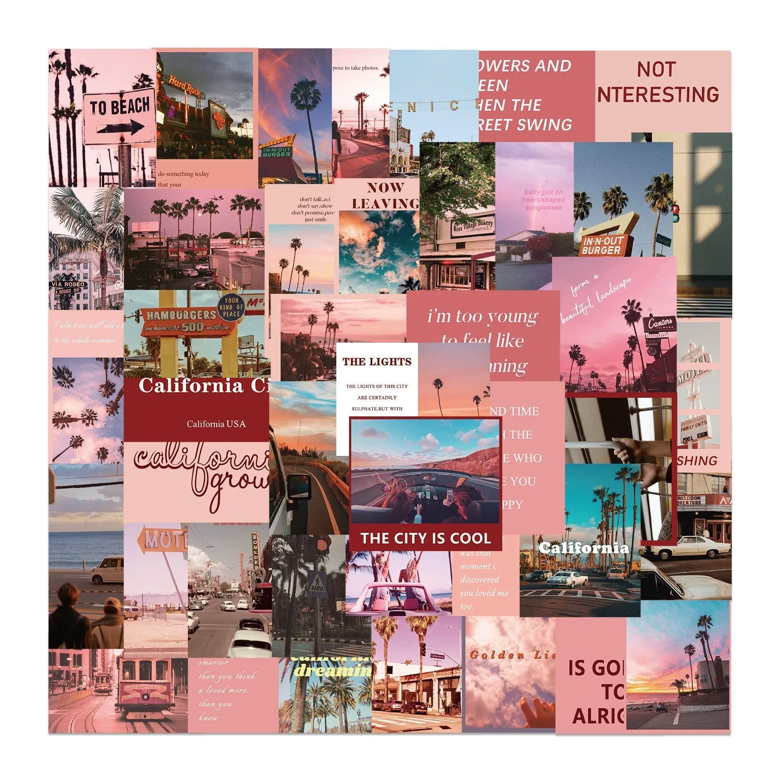 Pink California Street Scenery Stickers Pack - Set of 50