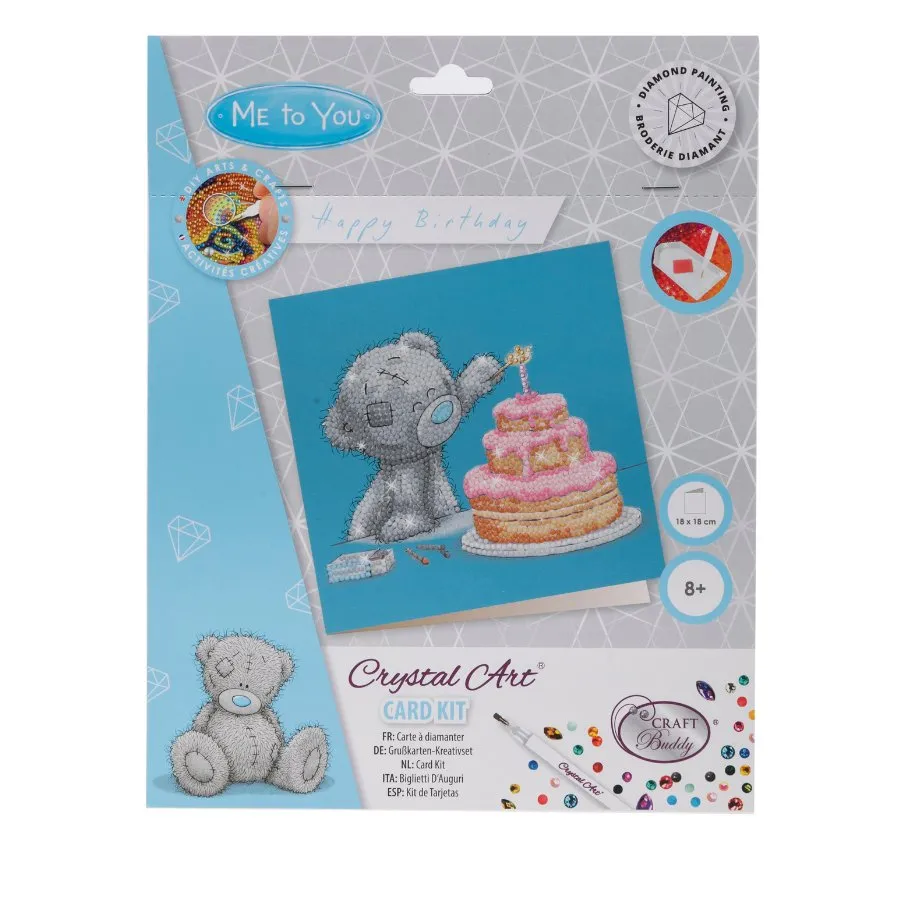 "Happy Birthday" Tatty Teddy Crystal Art Card - 18x18cm