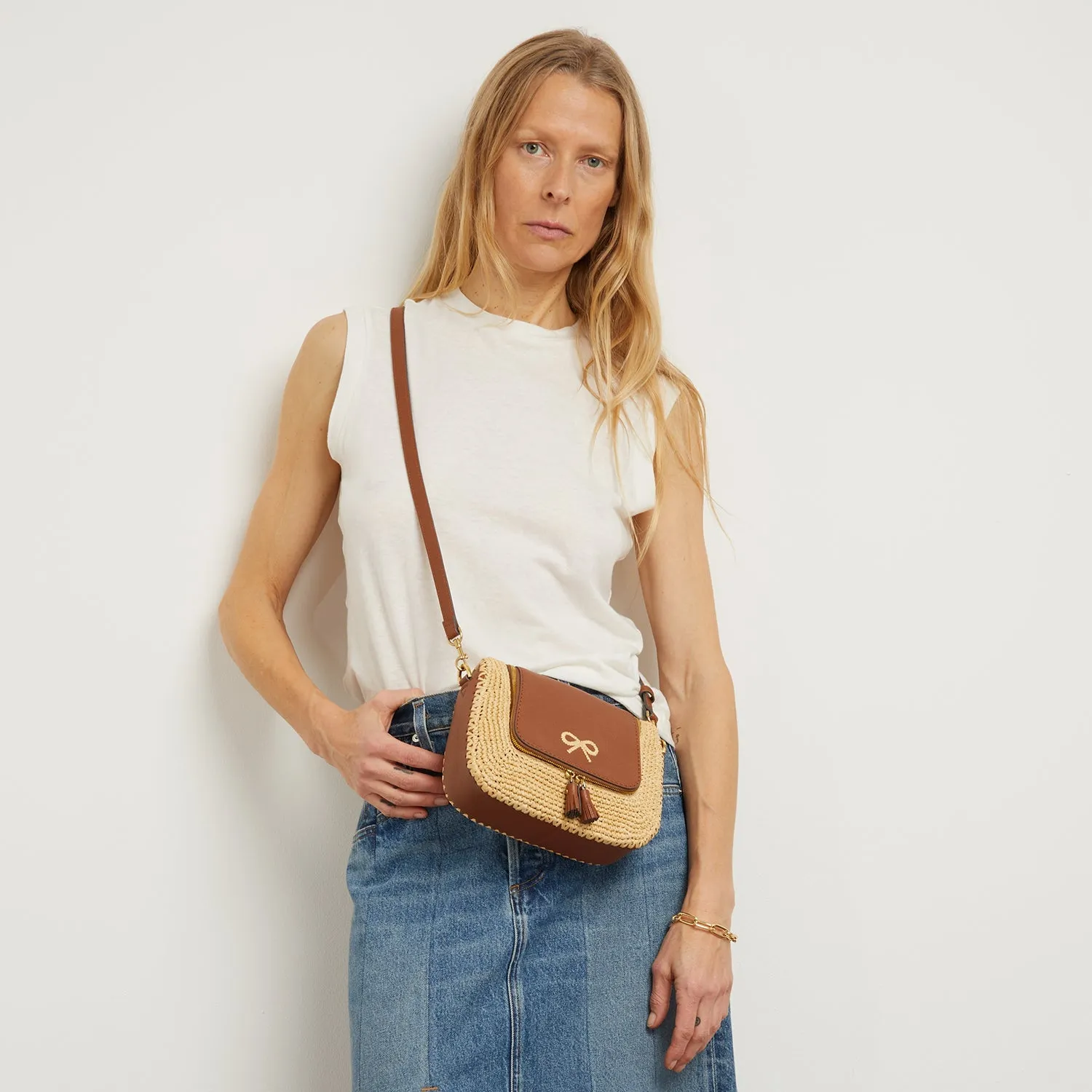 Raffia Small Vere Soft Satchel Cross-body