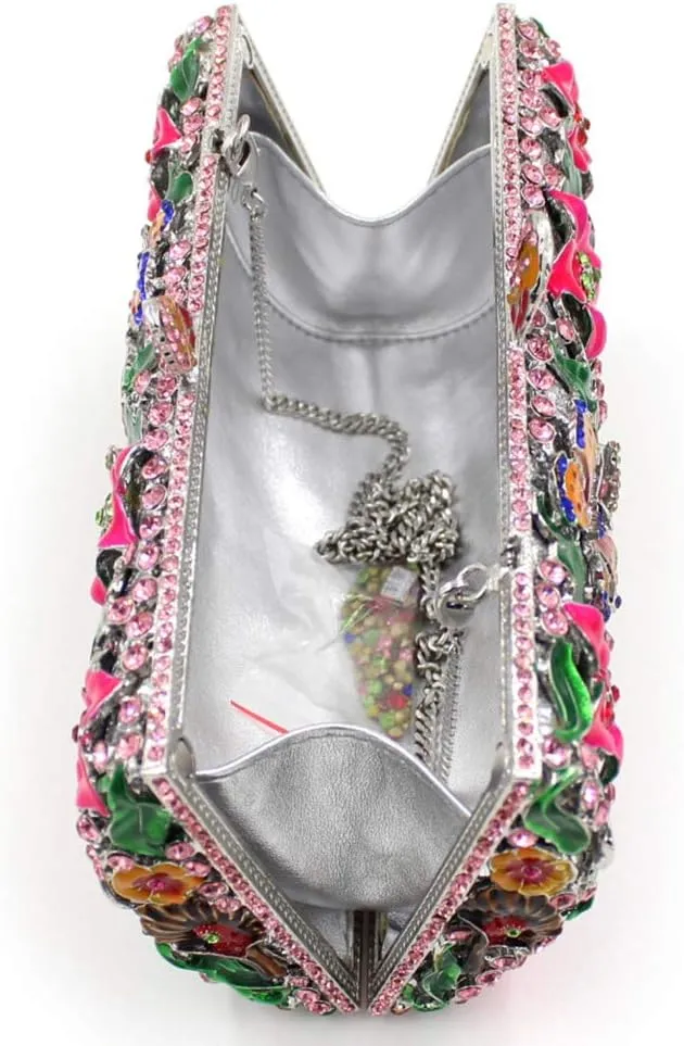 Rose Floral Rhinestone Evening Bag