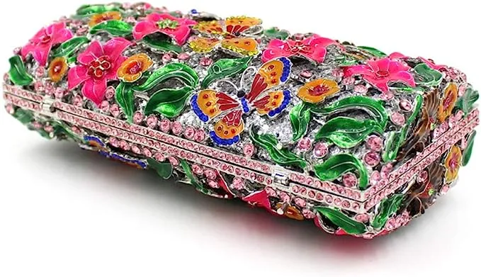 Rose Floral Rhinestone Evening Bag