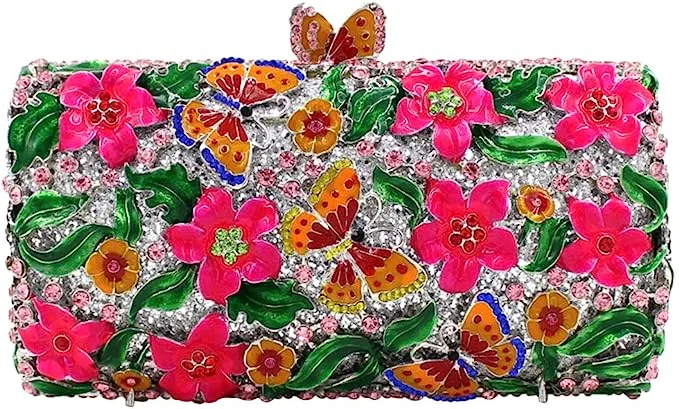 Rose Floral Rhinestone Evening Bag