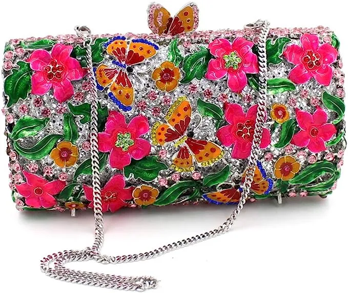 Rose Floral Rhinestone Evening Bag