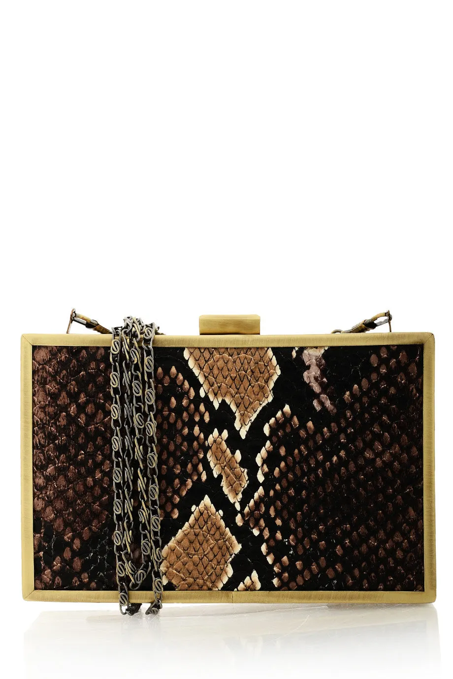 SHALI Brown Snake Skin Clutch