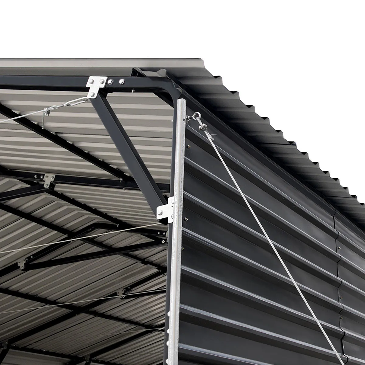 TMG Industrial 20’ x 20’ Metal Shed Carport, 10’ Enclosed Sidewalls, 400 Sq-Ft, 27 GA Corrugated Panels, TMG-MSC2020F