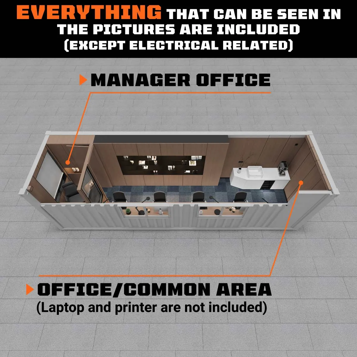 TMG Industrial 30’ Custom Built Steel Container Office, Working Area & Manager’s Office, 1 Leather Office Chair, 4 Ergonomic Office Chairs, TMG-SCO30