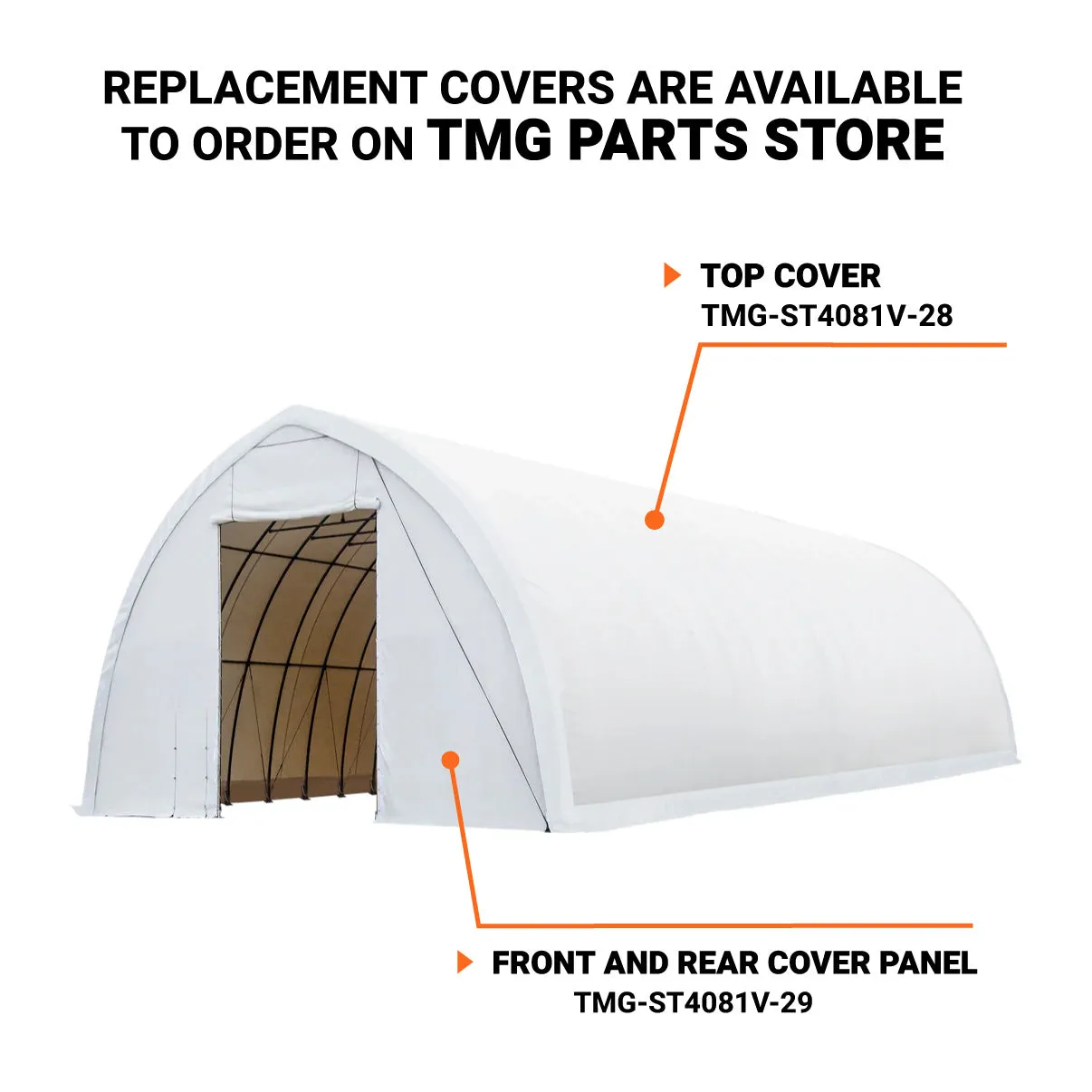 TMG-ST4081V 40' x 80' Peak Ceiling Storage Shelter, Single Truss, 17oz Commercial Grade PVC Cover, 13' Wx 16' H Wide Open Door on Two End Walls