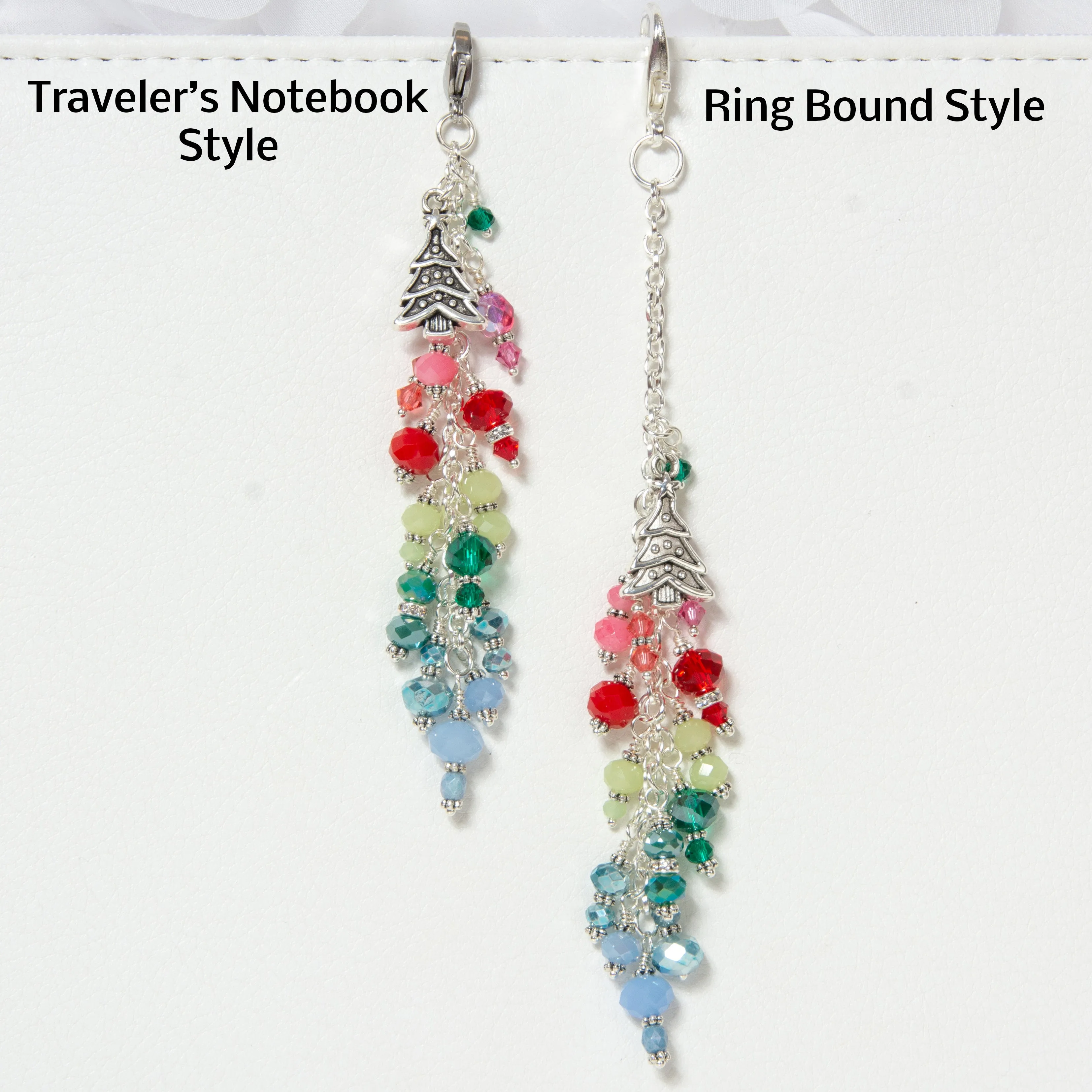 Winter Tree Planner Charm with Pink, Red, Green and Blue Crystals