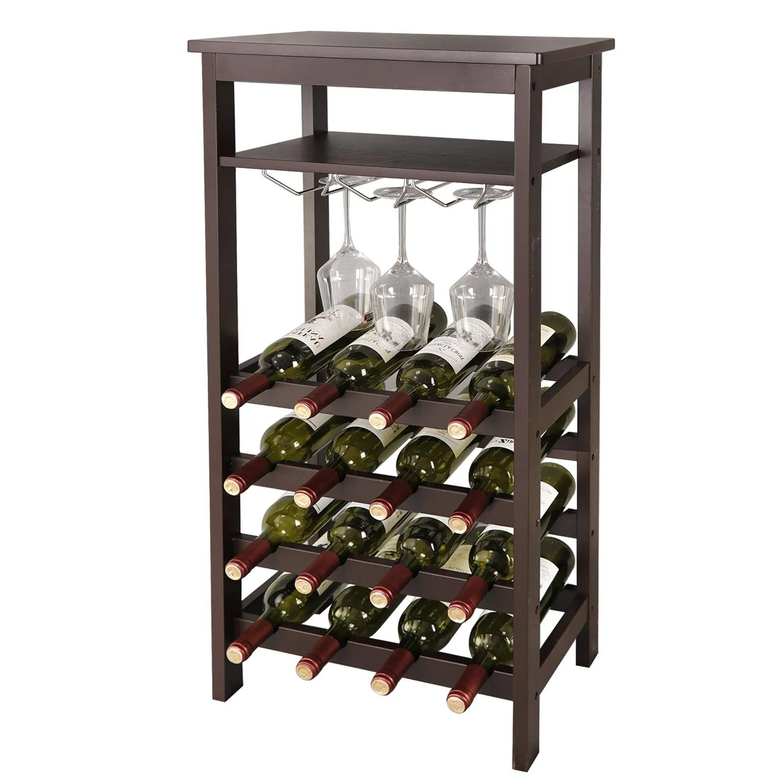 ZENY™ 16-Bottle Natural Bamboo Wine Display Rack, Free Standing Wine Bottles Storage Shelf