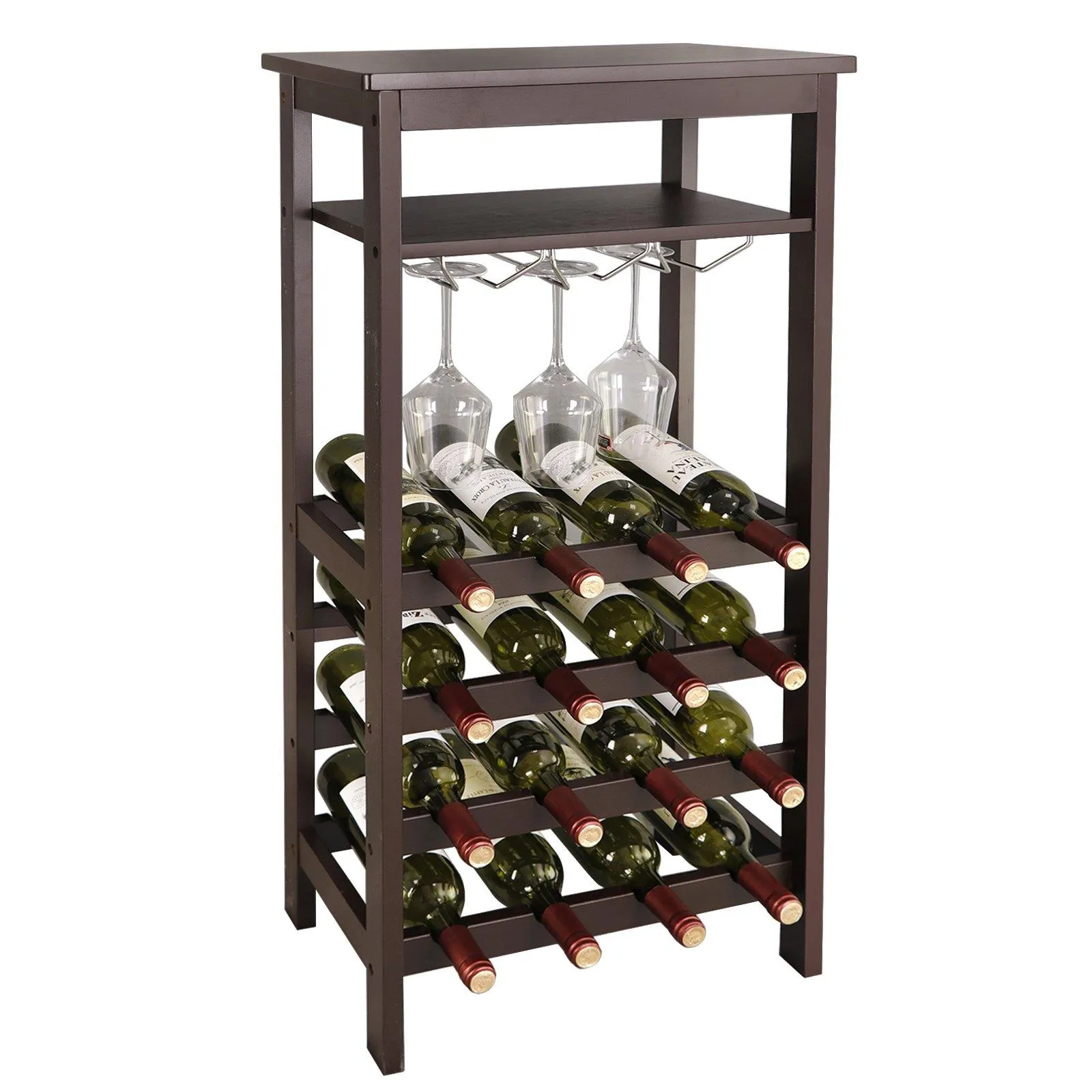 ZENY™ 16-Bottle Natural Bamboo Wine Display Rack, Free Standing Wine Bottles Storage Shelf