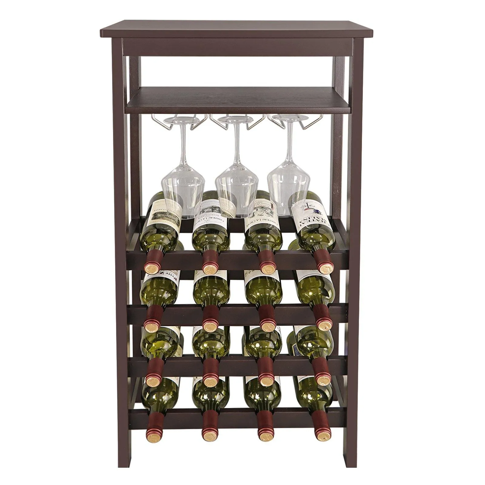 ZENY™ 16-Bottle Natural Bamboo Wine Display Rack, Free Standing Wine Bottles Storage Shelf