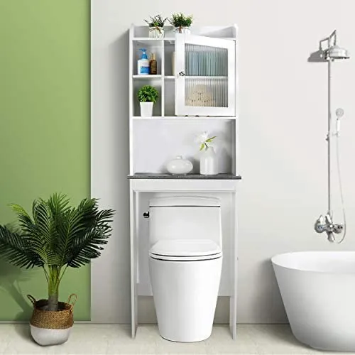 ZENY™ New Version Over-The-Toilet Bathroom Storage Cabinet Freestanding Wooden Bathroom Organizer w/Adjustable Shelves