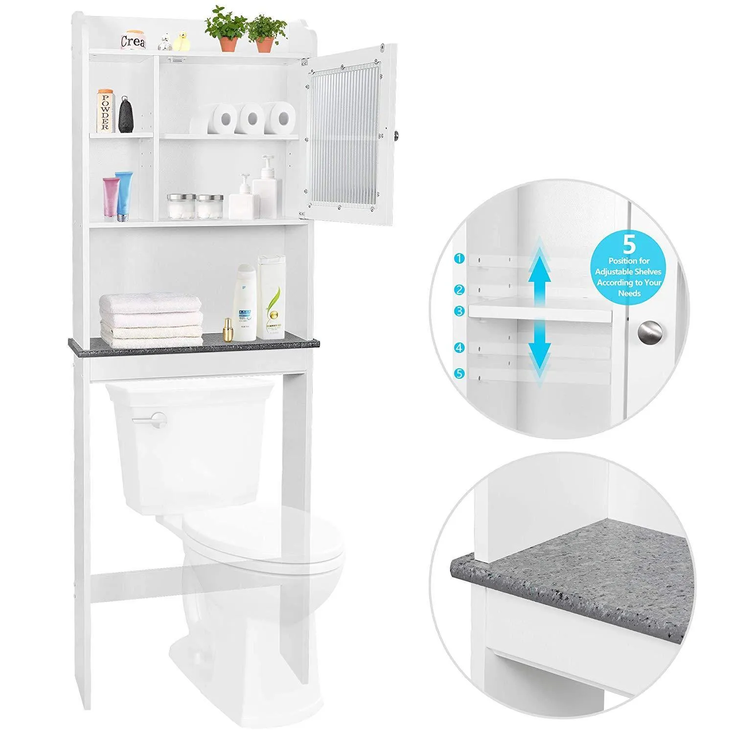 ZENY™ New Version Over-The-Toilet Bathroom Storage Cabinet Freestanding Wooden Bathroom Organizer w/Adjustable Shelves