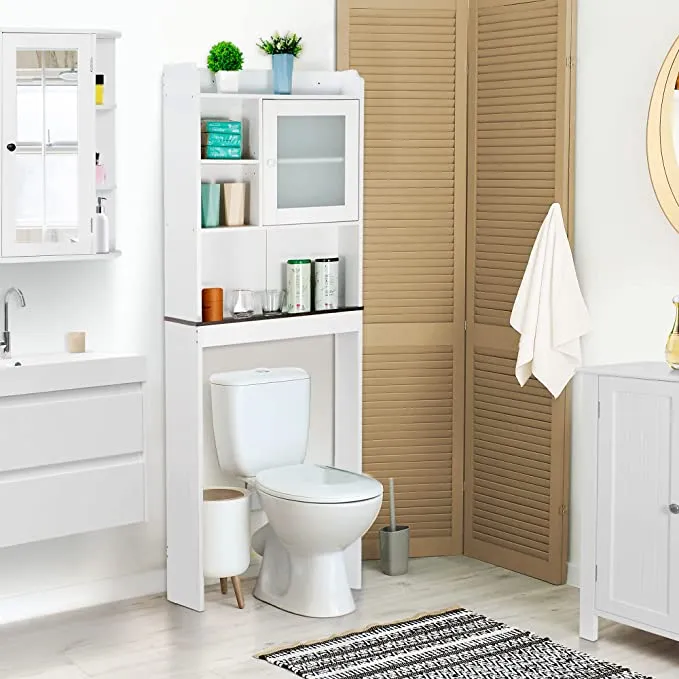 ZENY™ New Version Over-The-Toilet Bathroom Storage Cabinet Freestanding Wooden Bathroom Organizer w/Adjustable Shelves